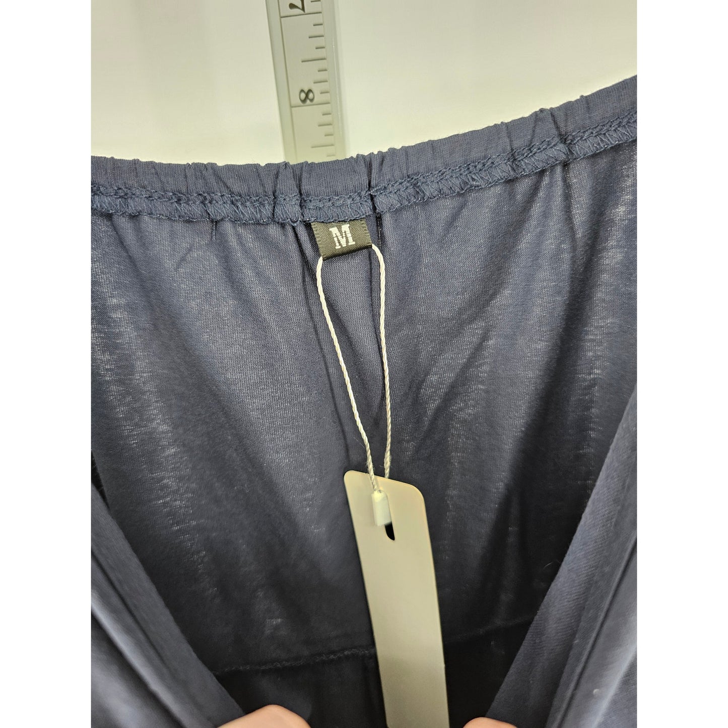 Ultranice Womens Sz M Faux Wrap Knee Length Dress Navy Blue Spaghetti Strap NEW