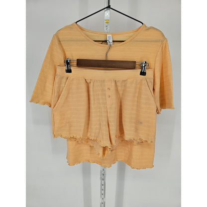 Stars Above Womens Sz M Shorts and Short Sleeve Pajama Set Yellow Waffle Knit