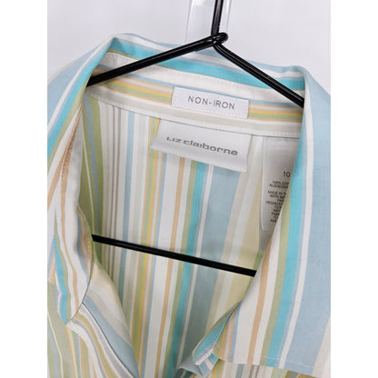 Liz Claiborne Womens 10 No Iron Long Sleeve Button Up Dress Shirt Pastel Stripe