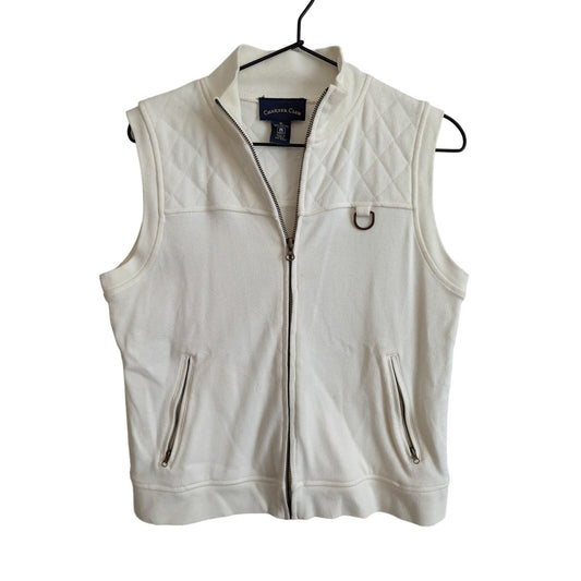 Charter Club Womens Sz M 100% Cotton Zip Up Quilted Vest White