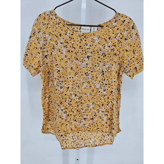 Rachel Zoe Womens Sz S 100% Linen Short sleeve Blouse Yellow Spotted