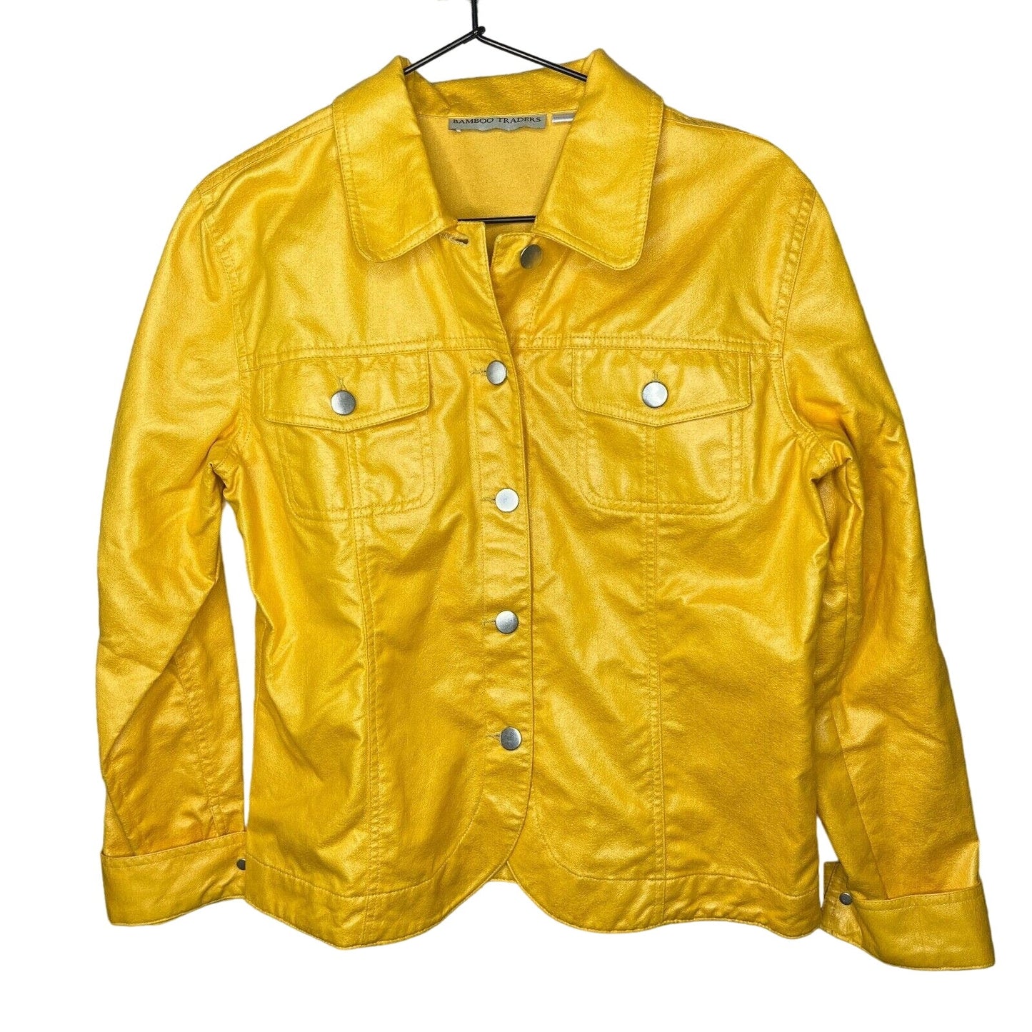 Vintage Bamboo Traders Womens Sz S Button Front Polyester Jacket Bright Yellow