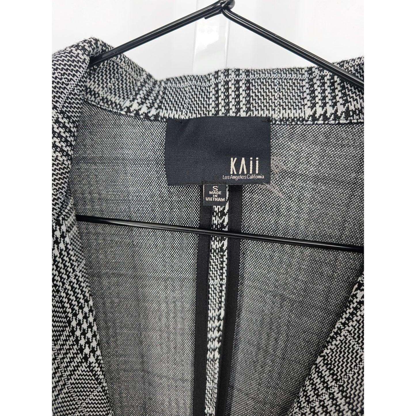 Kaii Womens Sz S Single Button Blazer Jacket Black Gray Houndstooth