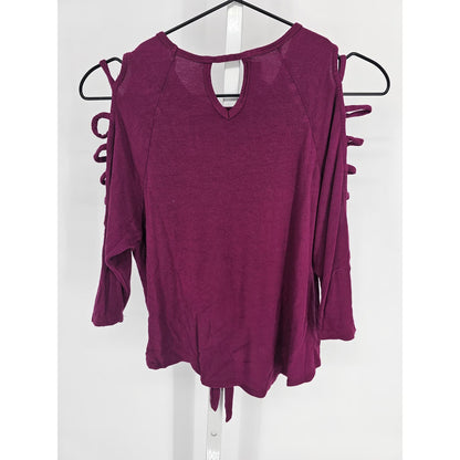 Amy Byer Girls Sz M (10-12) Purple Long Sleeve Blouse Cold Shoulder Y2K