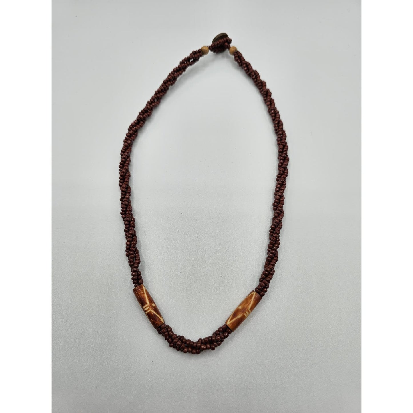 Vintage Seed Bead Braided Rope Style Necklace Brown Boho