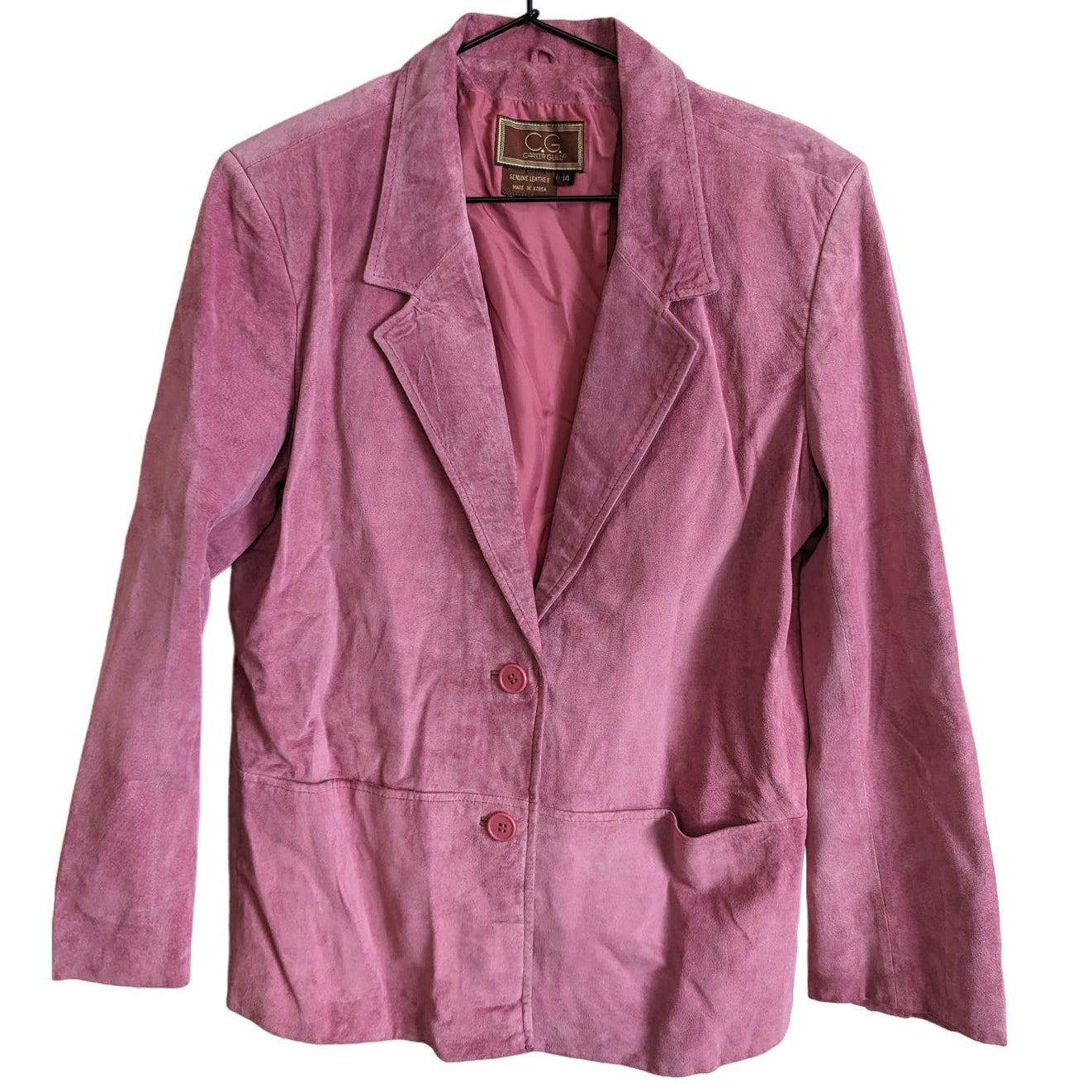 Vintage Career Guild Womens Szx 14 Pink Leather Suede Blazer 2 Button