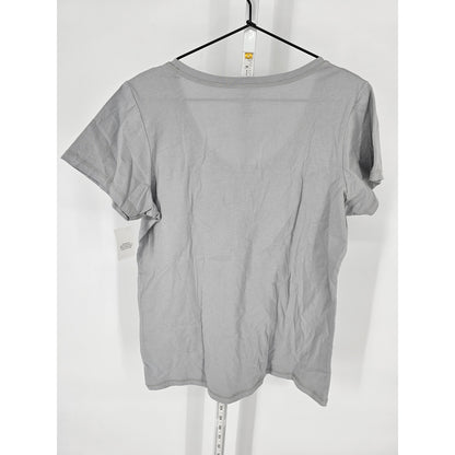 Crystal Kobe Womens Sz M 100% Cotton Short Sleeve Cotton Blouse Silver Gray NEW