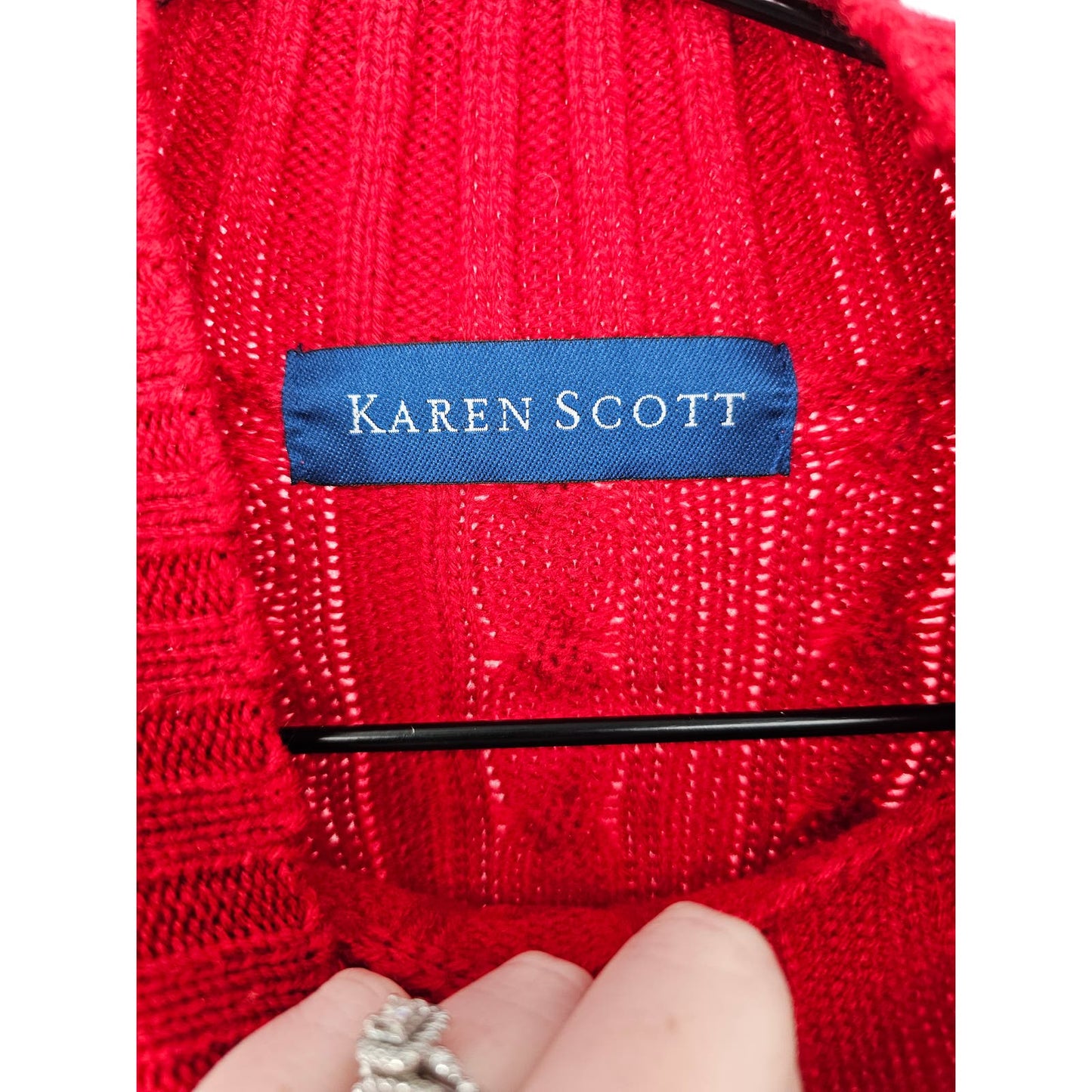 Karen Scott Womens Sz M Red Cable Knit Mock Turtleneck Sweater