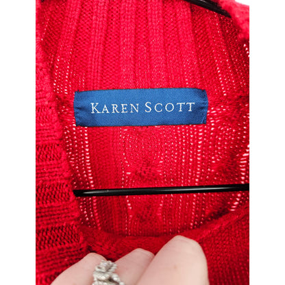 Karen Scott Womens Sz M Red Cable Knit Mock Turtleneck Sweater