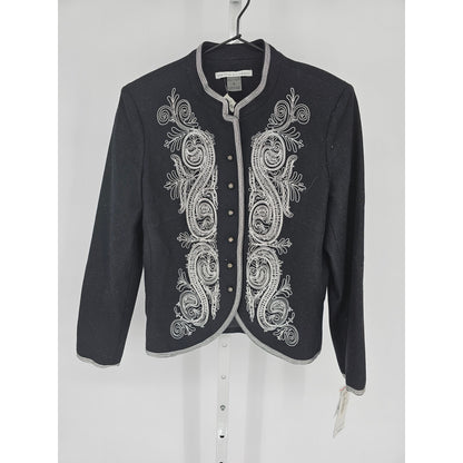 Peter Nygard Womens Sz 6P Petite Black and White Embroidered Blazer Jacket NEW