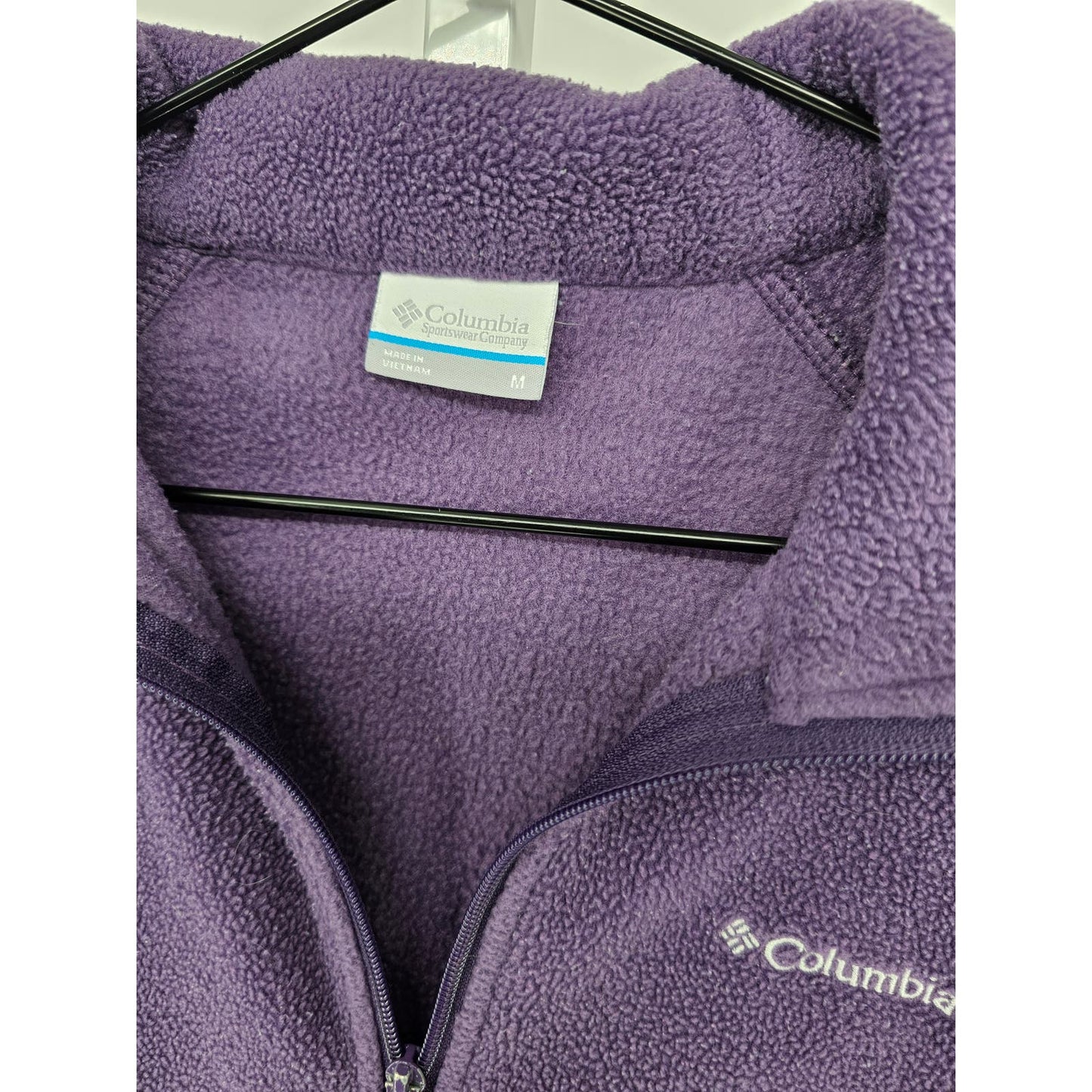 Columbia Womens Sz M Full Zip Fleece Jacket Solid Purple Hiking Camping