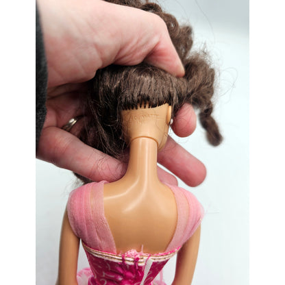 Vintage 1990s Barbie Pretty Princess Pink Dress Doll Brown Hair Curly