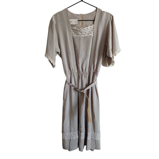 Vintage 1970s Susan Howard Sz M Midi Length Taupe  A Line Dress