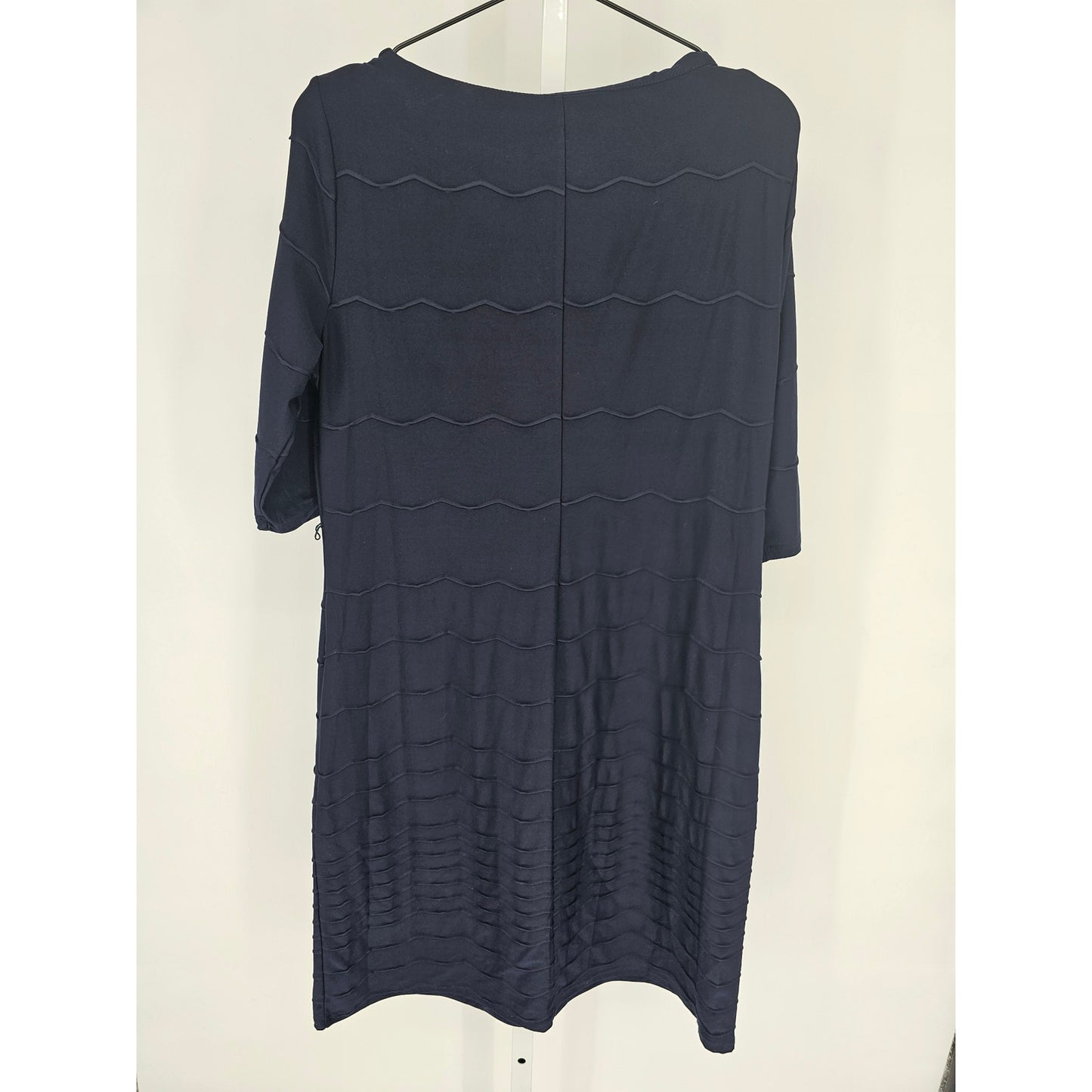 Emma & Michele Womens Sz L 3/4 Sleeve Kne Length Dress Navy Blue Textured