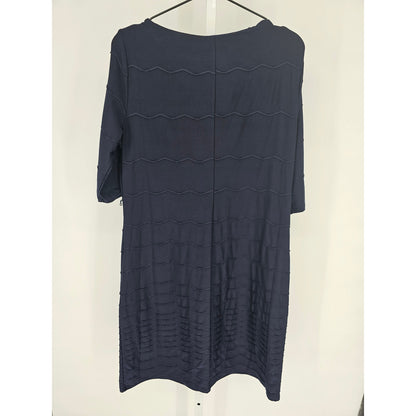 Emma & Michele Womens Sz L 3/4 Sleeve Kne Length Dress Navy Blue Textured