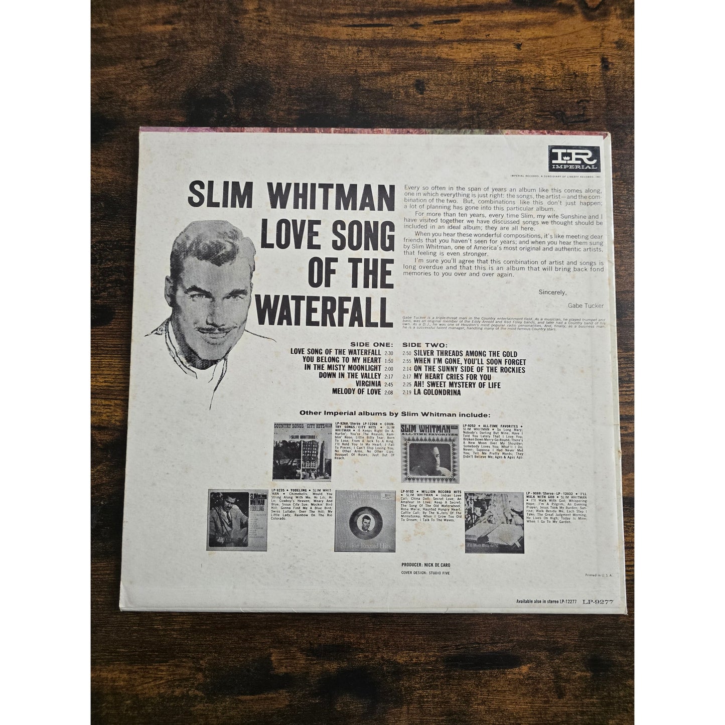 Vintage Slim Whitman Love Song of the Waterfall Imperial LP-9277