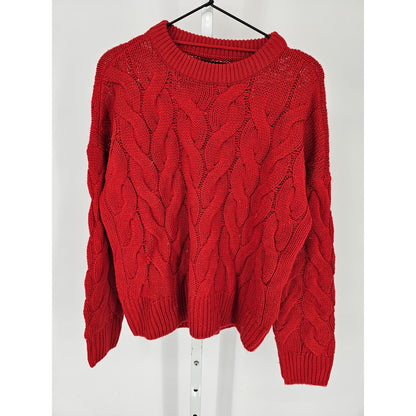 Vero Moda Womens Sz L Crew Neck Cable Knit Sweater Bright Red