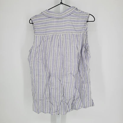 Croft & Barrow Womens Sz L Sleeveless Button Up Collard Top Purple White Striped