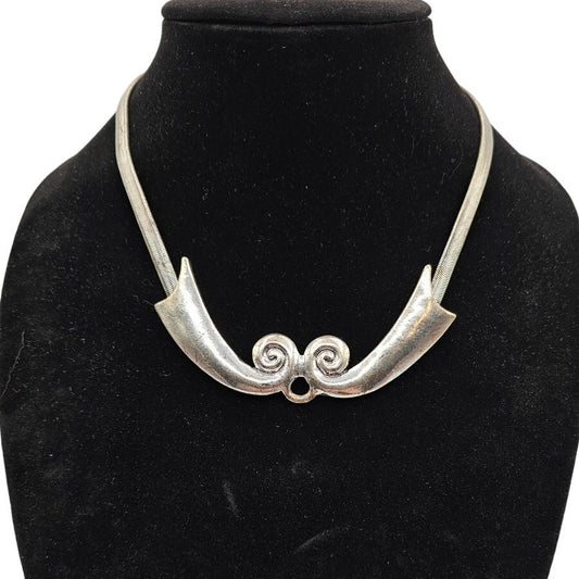 Vintage 1960s Art Deco Silver Tone Statement Piece Necklace Scroll