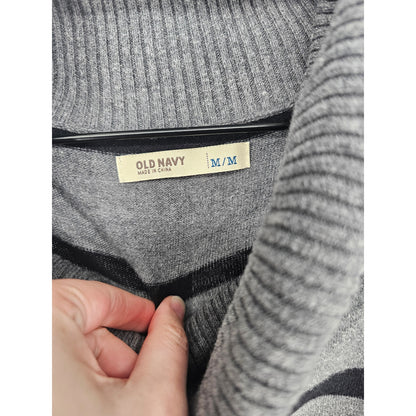 Old navy Womens Sz M Long Sleeve Cowl Neck Sweater Dress Black Gray Striped