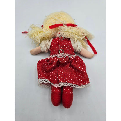 Vintage 1980s Rag Doll Yarn Hair Red Polka Dot Dress Jerry Elsner