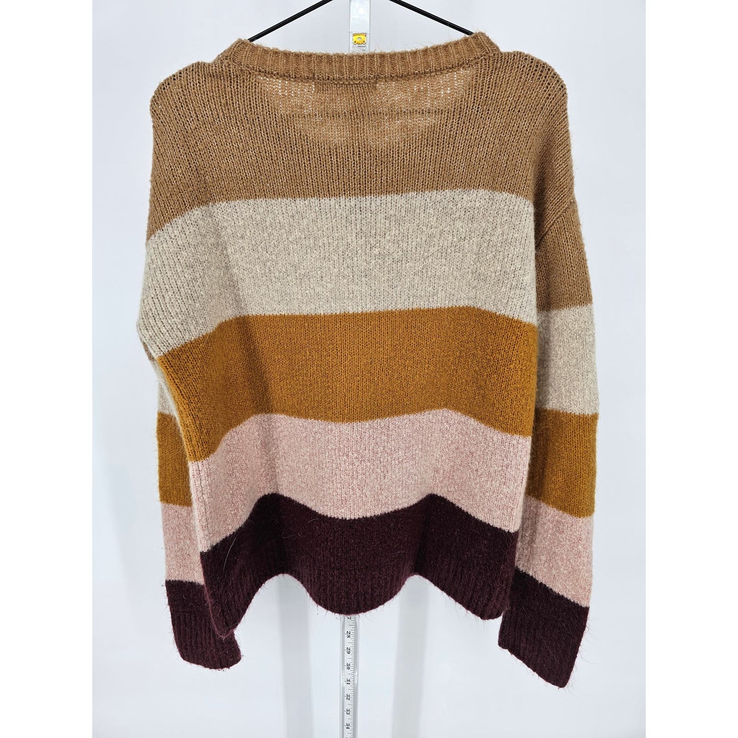 Jules and James Womens Sz L Crew Neck Sweater Fuzzy Striped Beige Neutral Tones