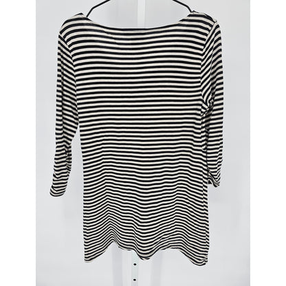 Style & Co Womens Sz PM Petite Long sleeve Tunic Top Black White Striped