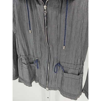 Lafayette 148 Womens Sz 4 Zip Up Safari Style Jacket Conductor Stripe Blue