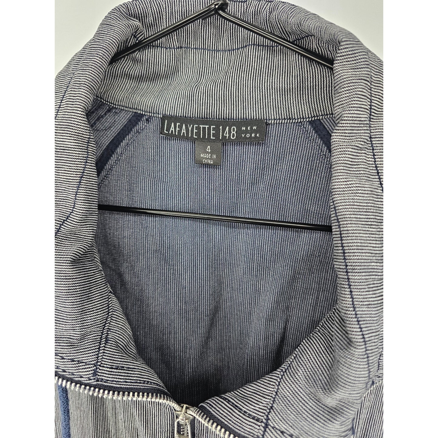 Lafayette 148 Womens Sz 4 Zip Up Safari Style Jacket Conductor Stripe Blue