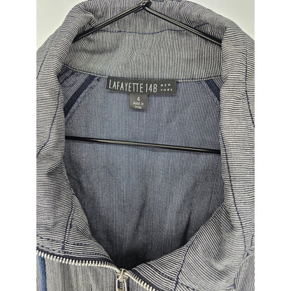 Lafayette 148 Womens Sz 4 Zip Up Safari Style Jacket Conductor Stripe Blue