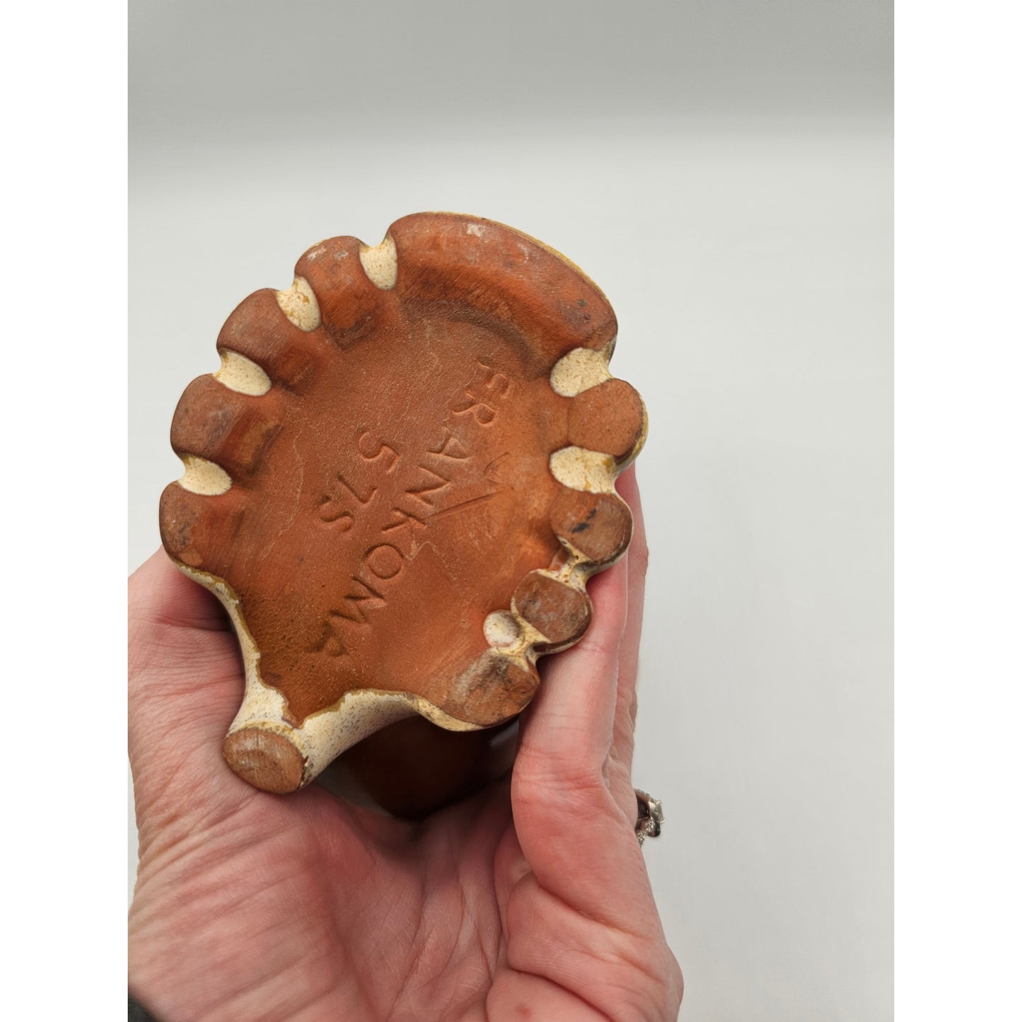 MCM Frankoma Pottery 57 Cornucopia Vase Dish 3x8” Beige Gracetone Serveware VTG