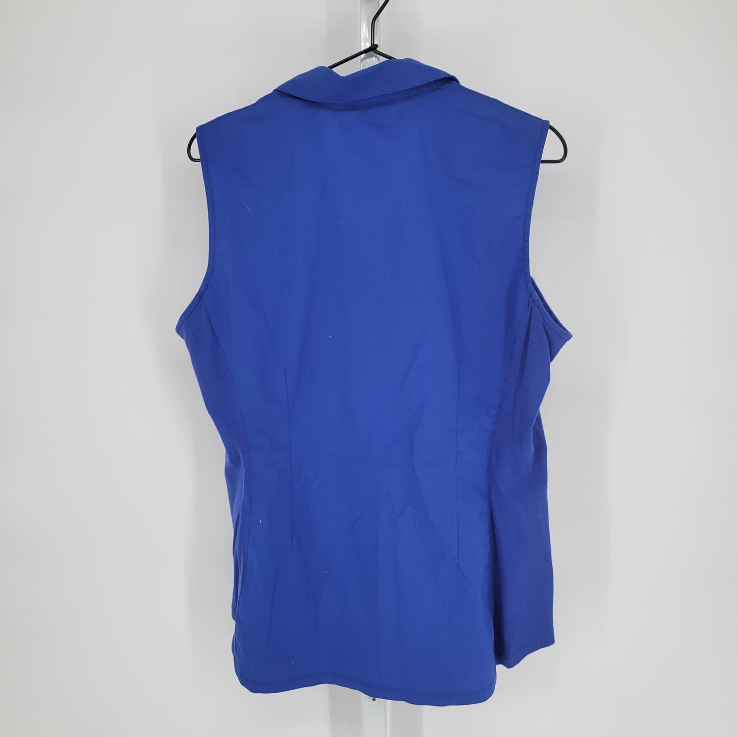 Zac & Rachel Womens Sz L Sleeveless Button Up Collared Top Solid Blue