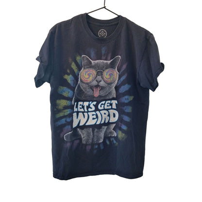 DOM Mens Sz M Lets Get Weird Cat Shirt Tie Dye Black