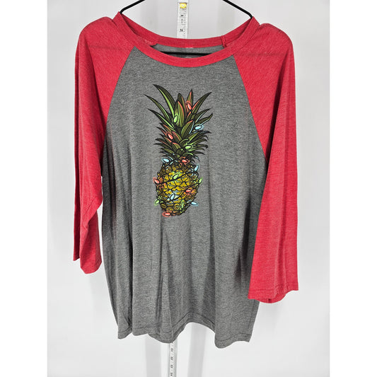 Project X Womens Sz L 3/4 Sleeve T Shirt Hawaii Christmas Pineapple