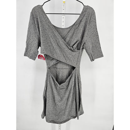 Bongo Womens Sz L Short Sleeve Knee Length Cotton Dress Gray Open Back NEW