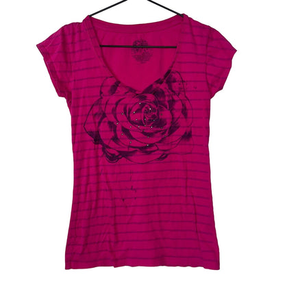 Stranded Womens Sz M 100% Cotton Short Sleeve V Neck T Shirt Pink Rose