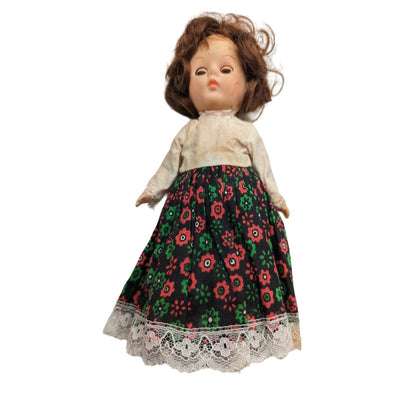 Vintage 1972 Ginny Vogue Doll Open Close Eyes Red Black Lace Outfit Brunette