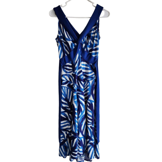 Donna Morgan Womens Sz 4 Midi Dress Blue and White V Neck