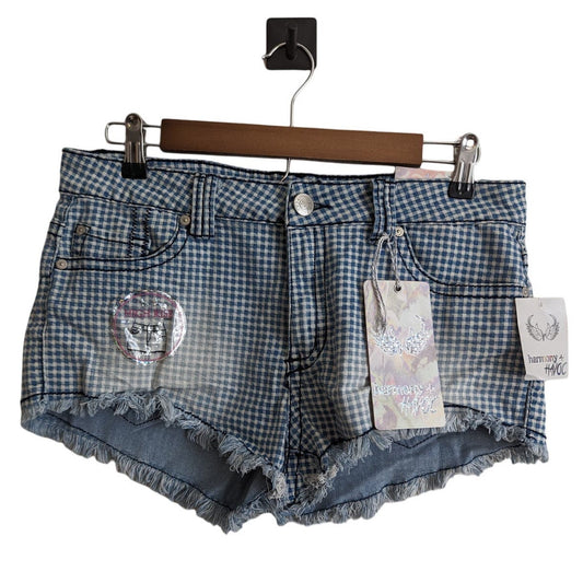 Harmony & Havoc Juniors Sz 11 Denim Cutoff Blue Jean Shorts Buffalo Plaid NEW