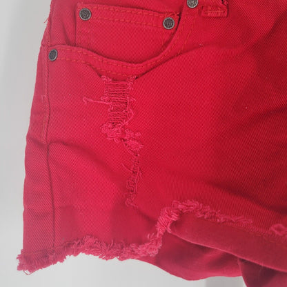 Red Rivet Juniors Sz 5 Denim Shorts Red Distressed Mini