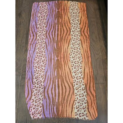 Vintage Y2K Large Semi Sheer Scarf Shawl Purple Animal Print Cheetah Zebra