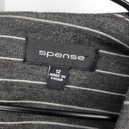 Spense Womens Sz 12 Long Sleeve Midi LEngth Dress Gray White Striped Fitted