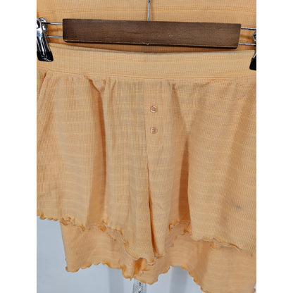 Stars Above Womens Sz M Shorts and Short Sleeve Pajama Set Yellow Waffle Knit