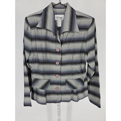 Vintage DJ Summers Womens Sz 8 Textured Blazer Jacket Blue Gray Striped
