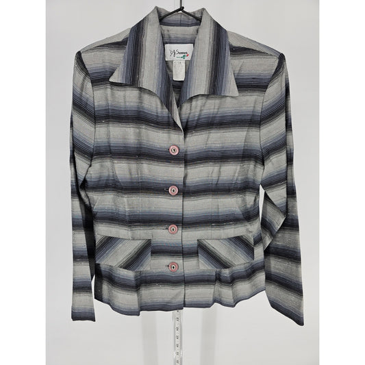 Vintage DJ Summers Womens Sz 8 Textured Blazer Jacket Blue Gray Striped
