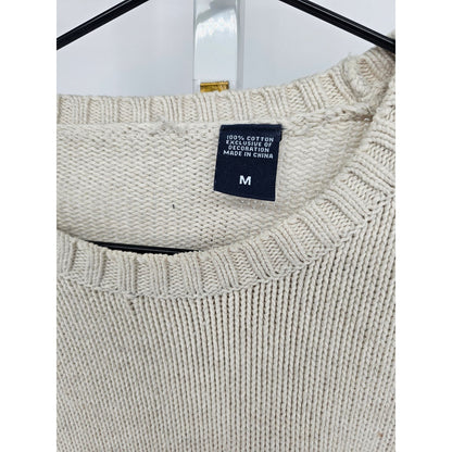 Chaps Mens Sz M 100% Cotton Crew Neck Sweater Ivory Thick Knit