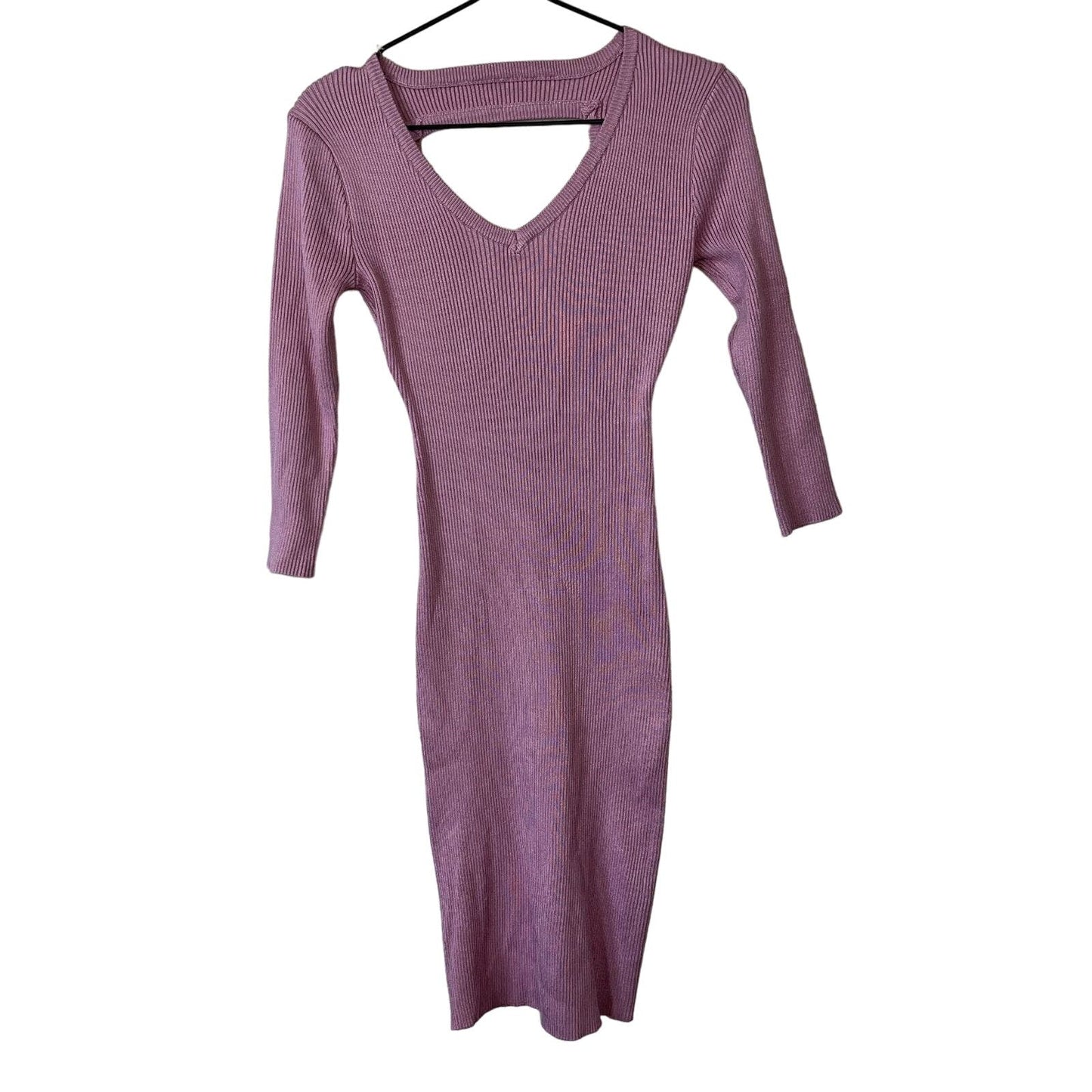 Vtg Y2K No Boundaries Juniors Sz M Fitted Ribbed Dress Mauve V Neck