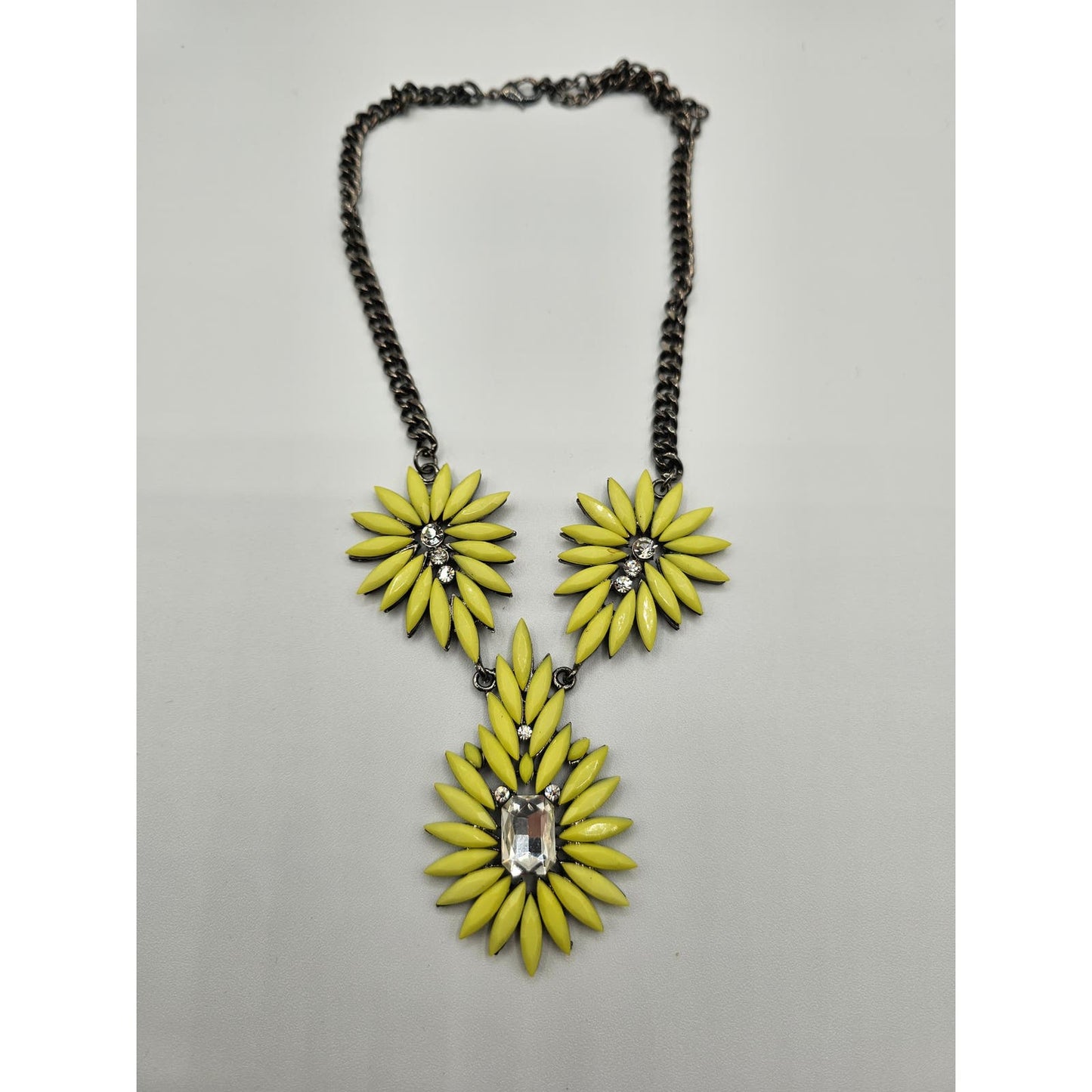 Vintage 1990s Statement Piece Collar Necklace Bright Yellow Rhinestones