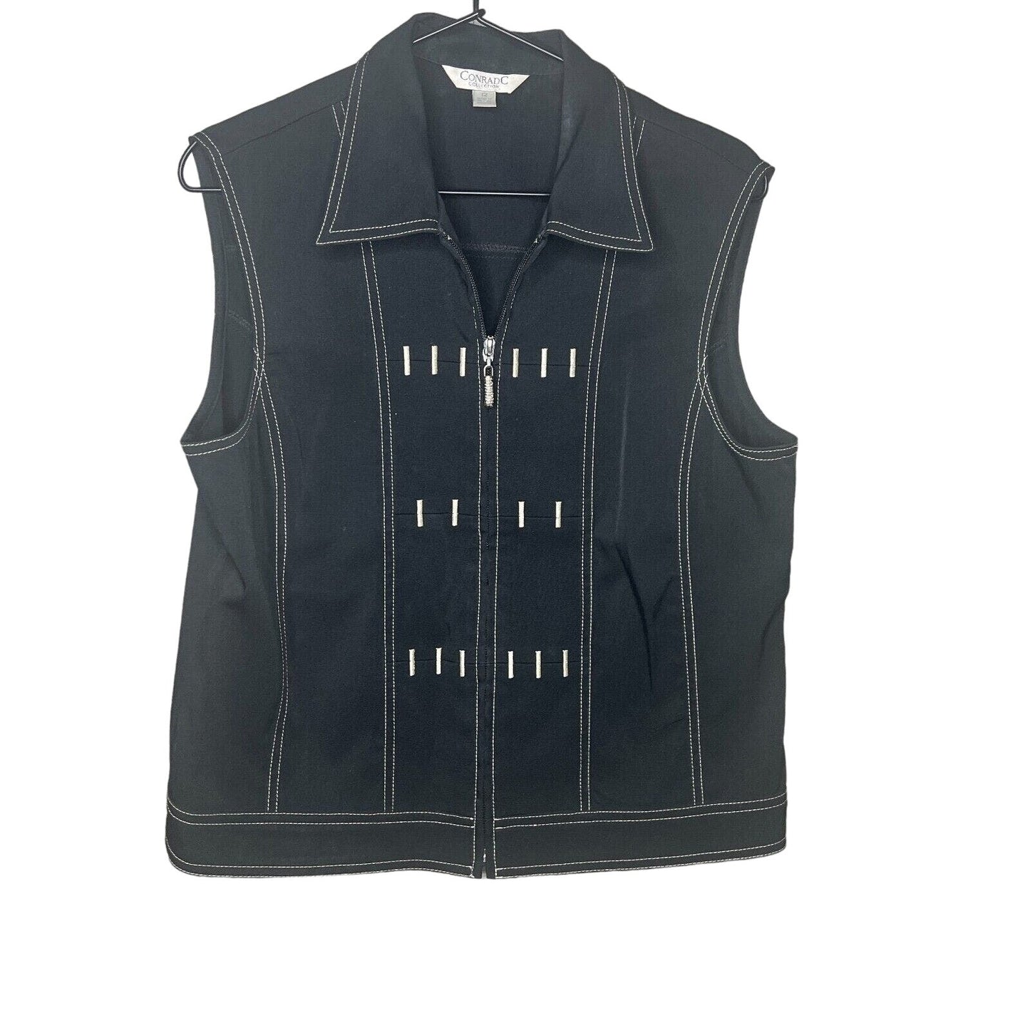 Conrad C Collection Womens Sz 12 Zip Up Western Vest Black w/ White Stitching