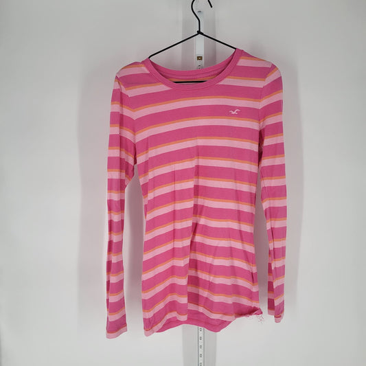 Hollister Womens Sz L Long Sleeve T Shirt Pink Orange Striped Y2K Vintage